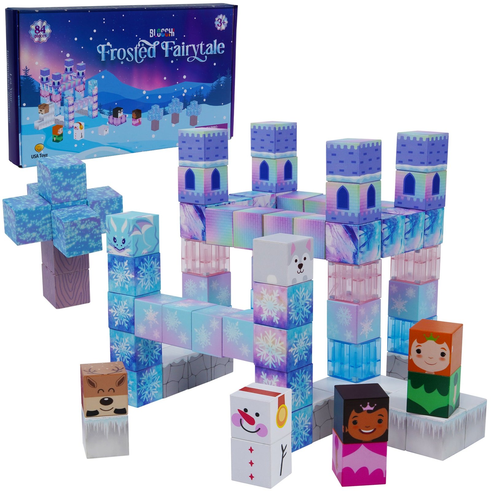 BlocchiFrostedFairytaleWalmart-Main2 Blocchi Frosted Fairytale Magnetic Building Blocks Set Of 84pc - Image 1